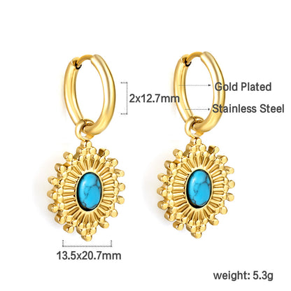 Blue Turquoise Oval Stud Earrings