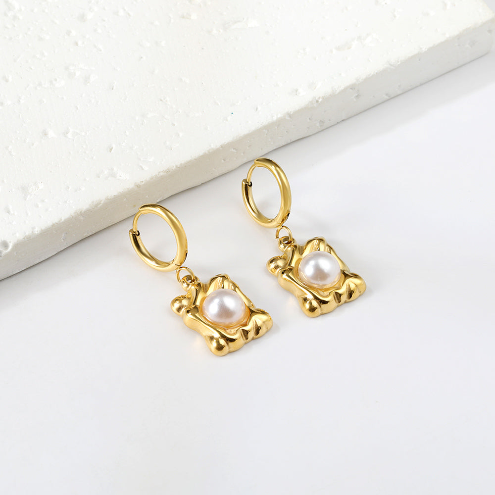 2x13mm circle with rectangular special shape with white pearl stud earrings