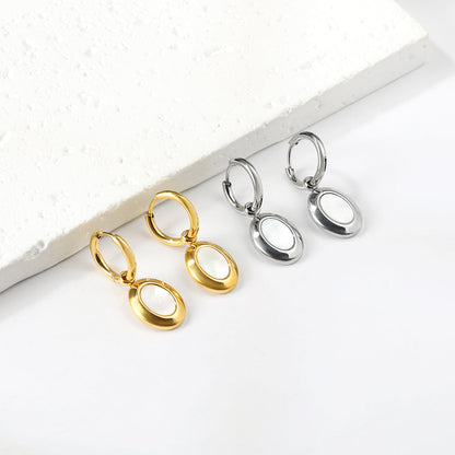 2x13mm circle with half oval white shell stud earrings
