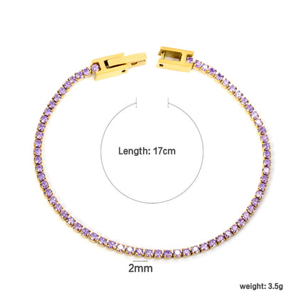 2mm/3mm round purple/pink/mixed/black crystal/white zirconium clasp bracelet 17cm steel/gold color