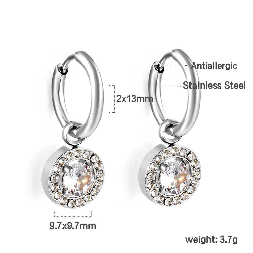 2x13mm circle with round diamond + white diamond hoop earrings