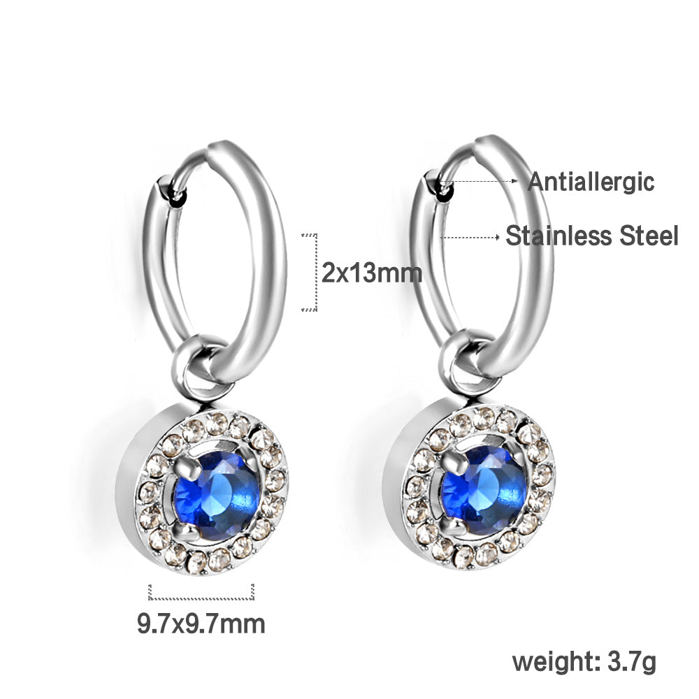 2x13mm circle with round diamond + white diamond hoop earrings