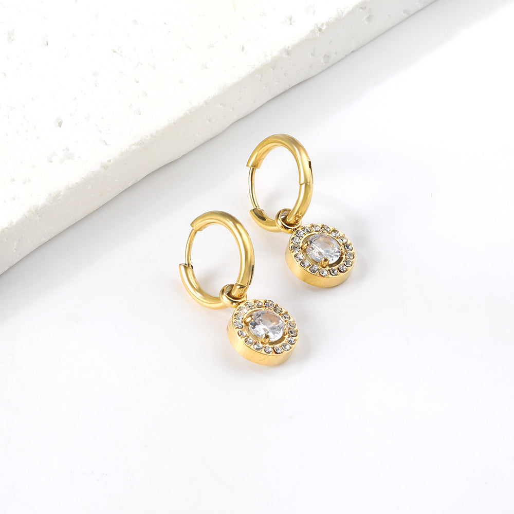 2x13mm circle with round diamond + white diamond hoop earrings