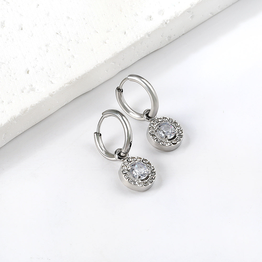 2x13mm circle with round diamond + white diamond hoop earrings