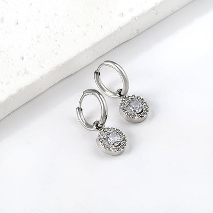 2x13mm circle with round diamond + white diamond hoop earrings