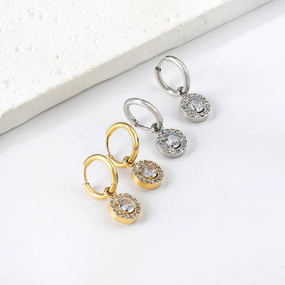 2x13mm circle with round diamond + white diamond hoop earrings