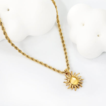 13*16.8mm Sun Pendant Necklace 40+5cm+6mm Round Plaque Gold Color