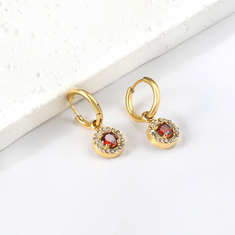 2x13mm circle with round diamond + white diamond hoop earrings