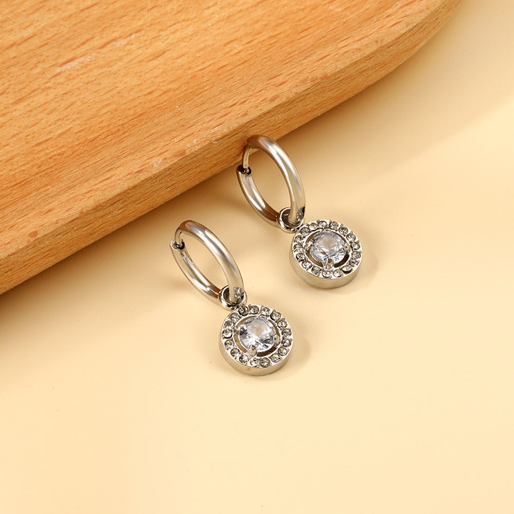 2x13mm circle with round diamond + white diamond hoop earrings