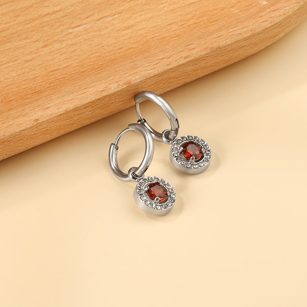 2x13mm circle with round diamond + white diamond hoop earrings