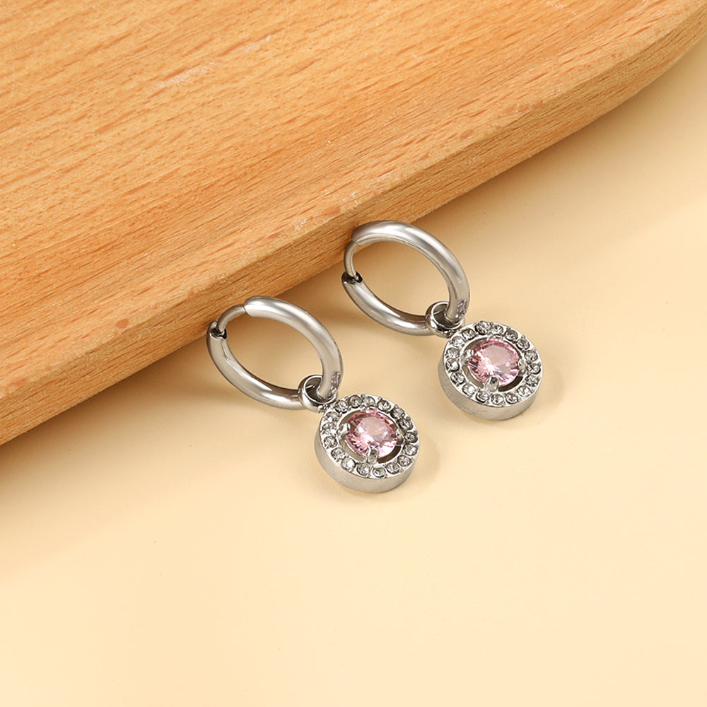 2x13mm circle with round diamond + white diamond hoop earrings