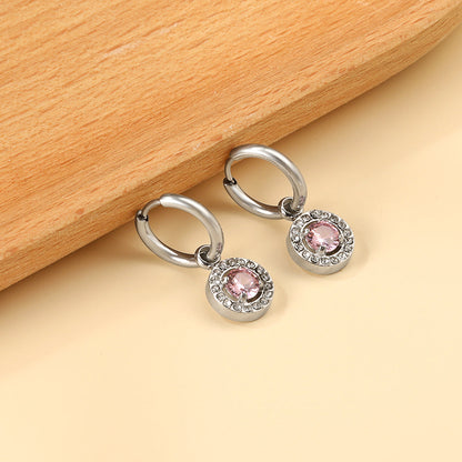 2x13mm circle with round diamond + white diamond hoop earrings
