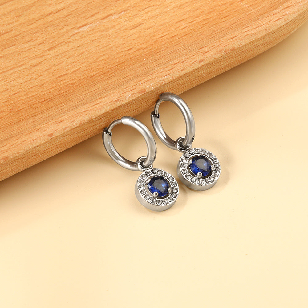 2x13mm circle with round diamond + white diamond hoop earrings