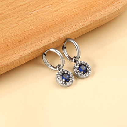 2x13mm circle with round diamond + white diamond hoop earrings