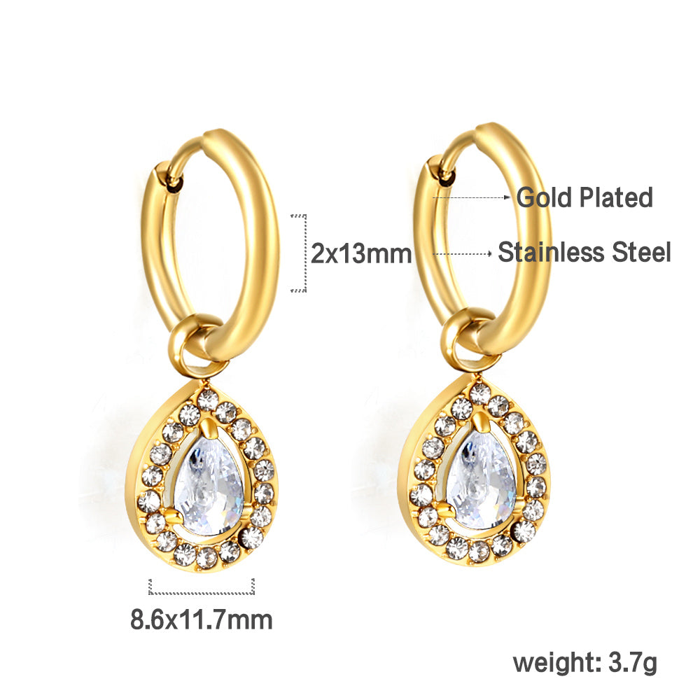 2x13mm circle with drop-shaped diamond + white diamond hoop earrings
