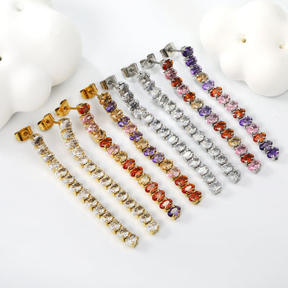 Earrings oval white diamonds Length 5.5cm Gold/Steel