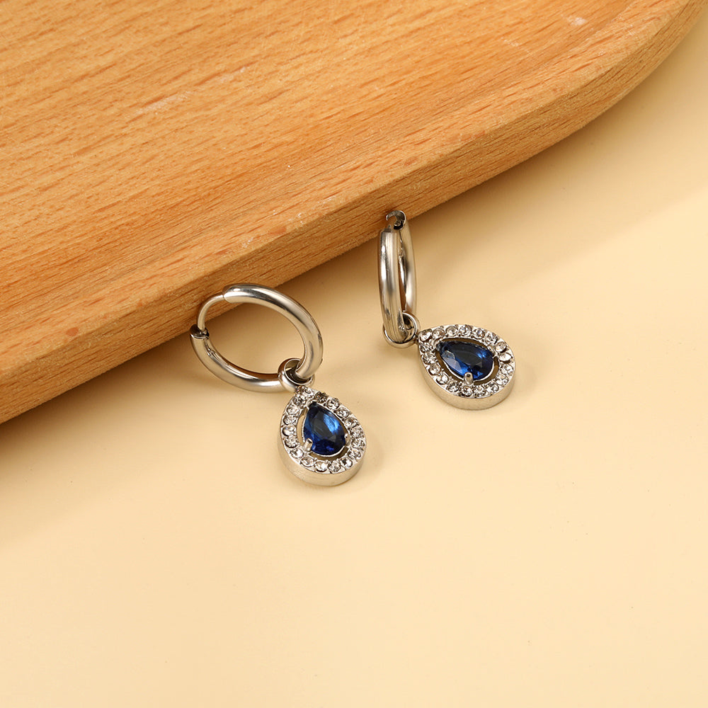 2x13mm circle with drop-shaped diamond + white diamond hoop earrings