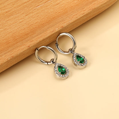 2x13mm circle with drop-shaped diamond + white diamond hoop earrings