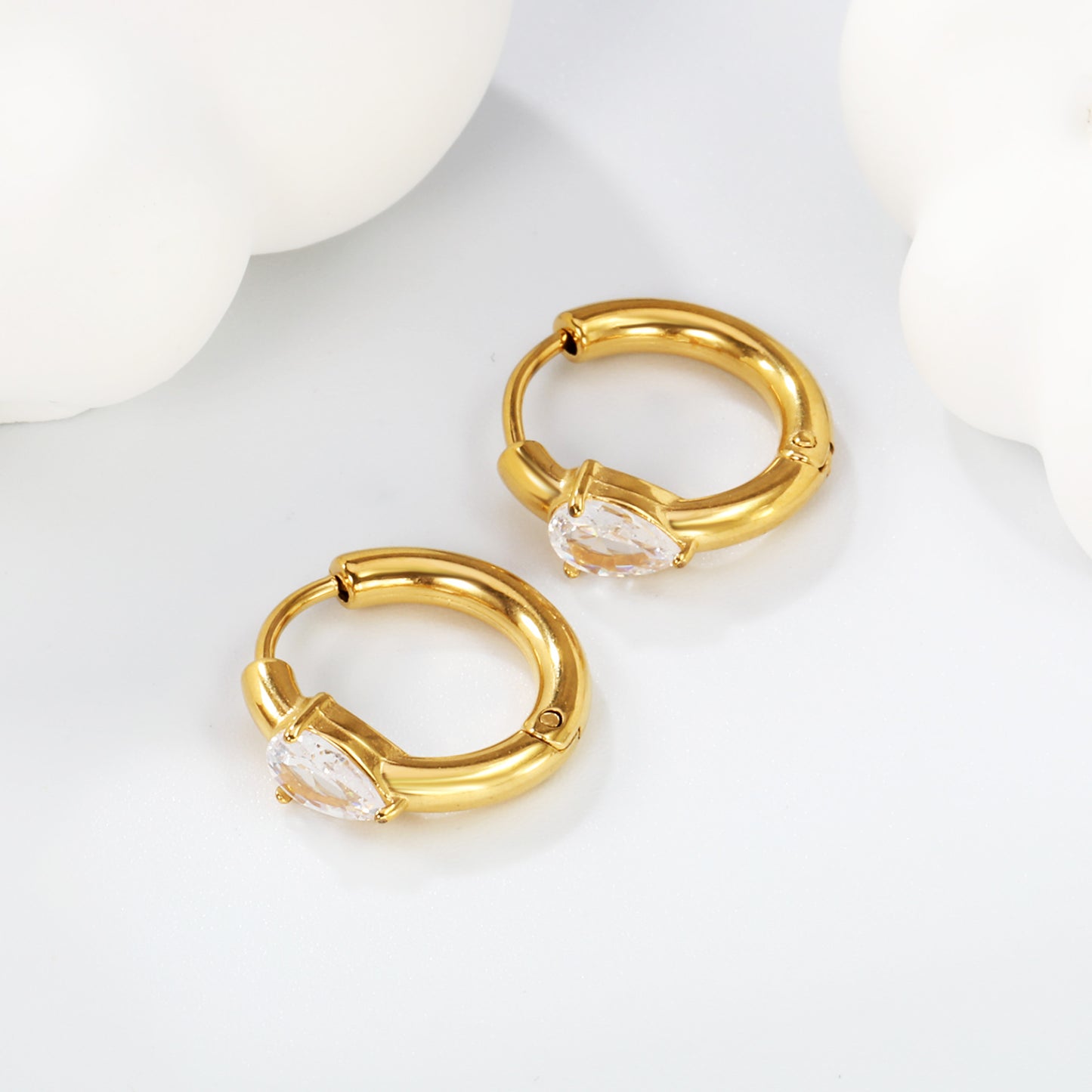 Wholesale Zircon Hoop Earrings – 18K Gold Plated Stainless Steel, Hypoallergenic Jewelry in Bulk