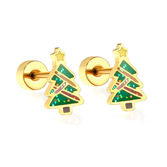 Screw-plug Christmas tree mixed color stud earrings