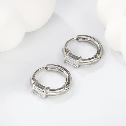 4.4*6.3mm rectangle four claw white zirconium earring clasp 2.5*inner diameter 11mm steel color gold color