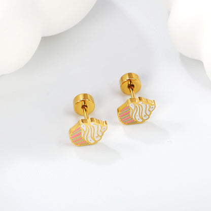 Wholesale  Screw plug 0.8*8mm pin cake cups with mixed color drop earrings 5.8*7.4mm gold color