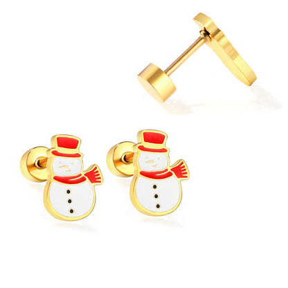 Screw plug snowman mixed color earrings