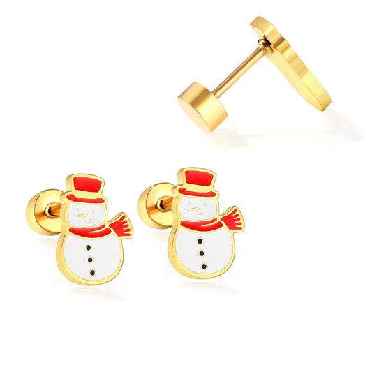 Screw plug snowman mixed color earrings