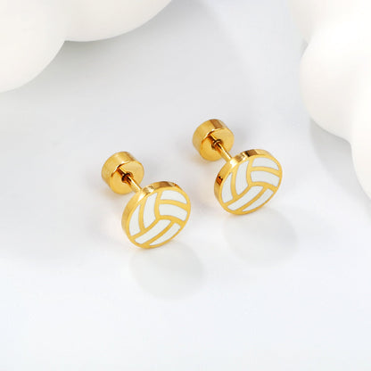 Screw plug 0.8*8mm pin volleyball with white drip earrings 7.4mm gold color