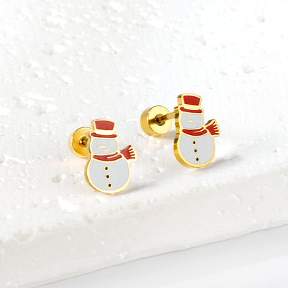 Screw plug snowman mixed color earrings