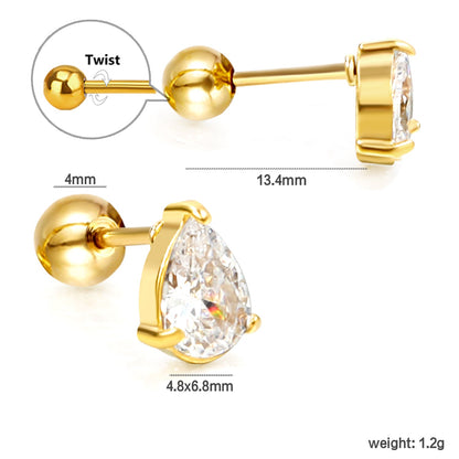 Steel ball screw-in drop earrings with white diamonds 4.8*6.8mm