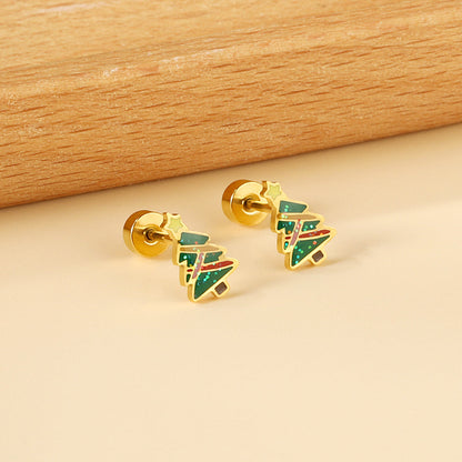 Screw-plug Christmas tree mixed color stud earrings