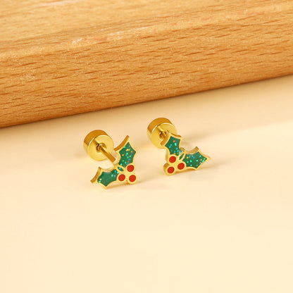 Screw-plug Christmas Fruit Mixed Color Stud Earrings