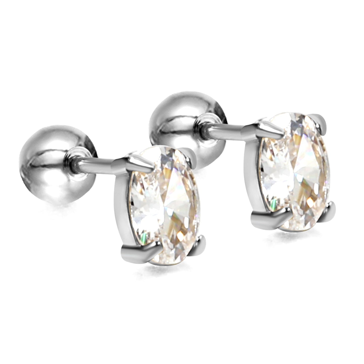 Steel ball screw-in oval earrings with white diamonds 4*6mm