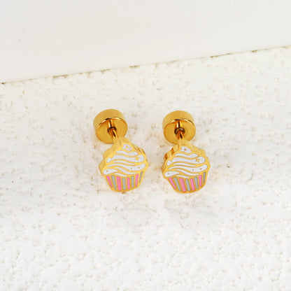 Wholesale  Screw plug 0.8*8mm pin cake cups with mixed color drop earrings 5.8*7.4mm gold color