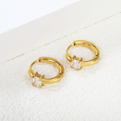 5.4*4.5mm square four-pronged zirconium earring clasp 2.5*I.D. 11mm steel color gold color