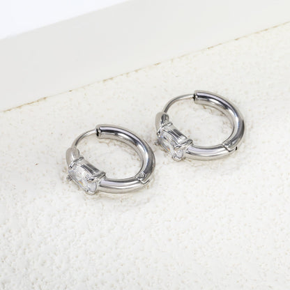 4.5*6.7mm Oval Four Claw White Zirconia Ear Clips 2.5*I.D. 11mm Steel Gold