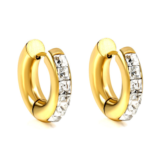 Round with 6 Square White Diamonds Earrings 4.9*20.3mm