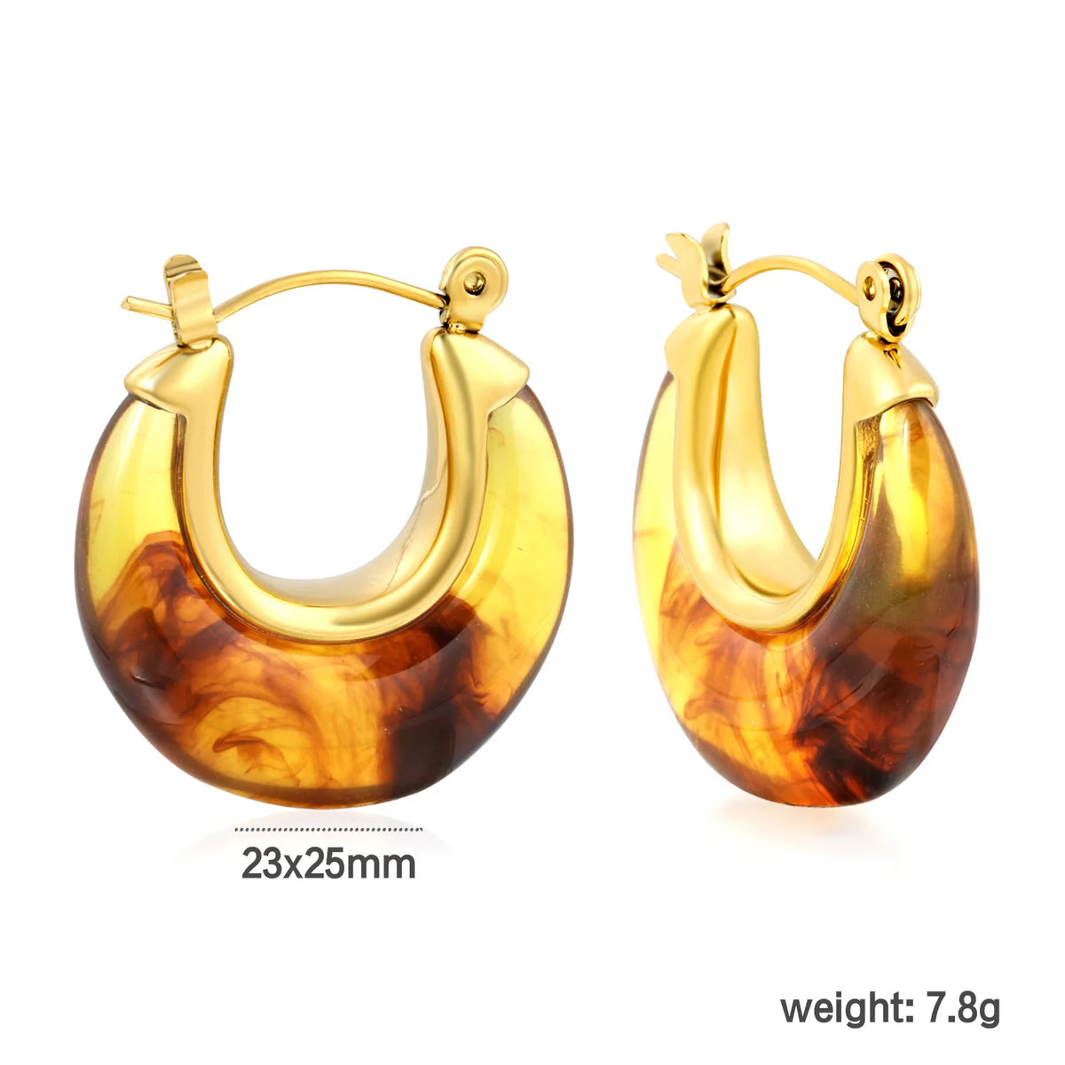 Tortoiseshell Resin U Shape Hoop Earrings | MOQ 12 | 18K Gold Plated Stainless Steel | Retro Earrings Wholesale MOQ 12