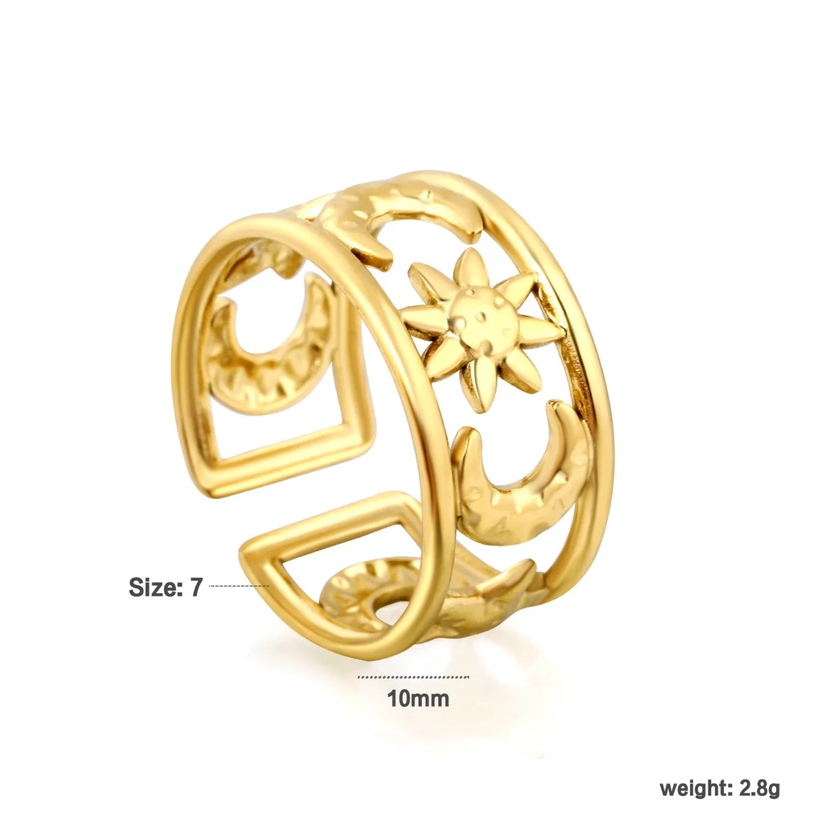 Moon and Star Sunburst Open Cuff Ring | Gold & Two-Tone Color | Size 7 | MOQ 12