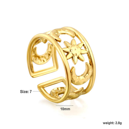 Moon and Star Sunburst Open Cuff Ring | Gold & Two-Tone Color | Size 7 | MOQ 12