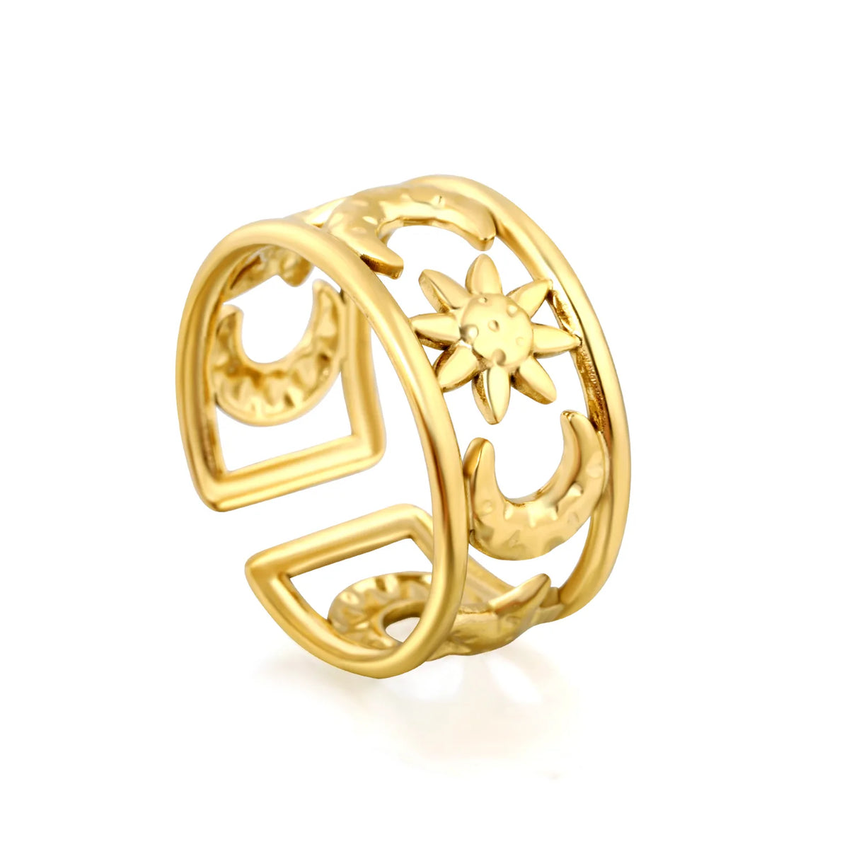 Moon and Star Sunburst Open Cuff Ring | Gold & Two-Tone Color | Size 7 | MOQ 12