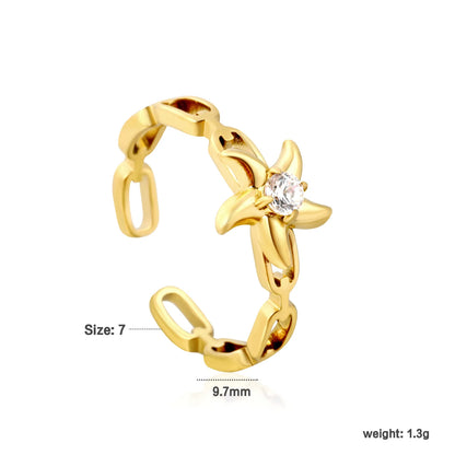 CZ Starfish Chain Open Cuff Ring | 18K Gold Plated Stainless Steel | Wholesale MOQ 12