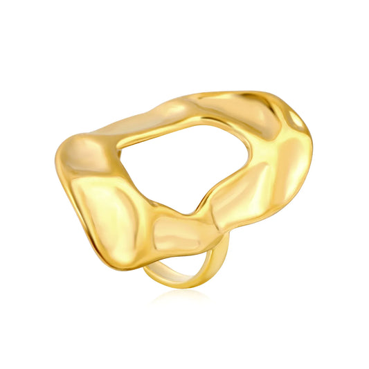 18K Gold Plated Stainless Steel Bold Irregular Hollow Molten Statement Ring | Wholesale MOQ 12