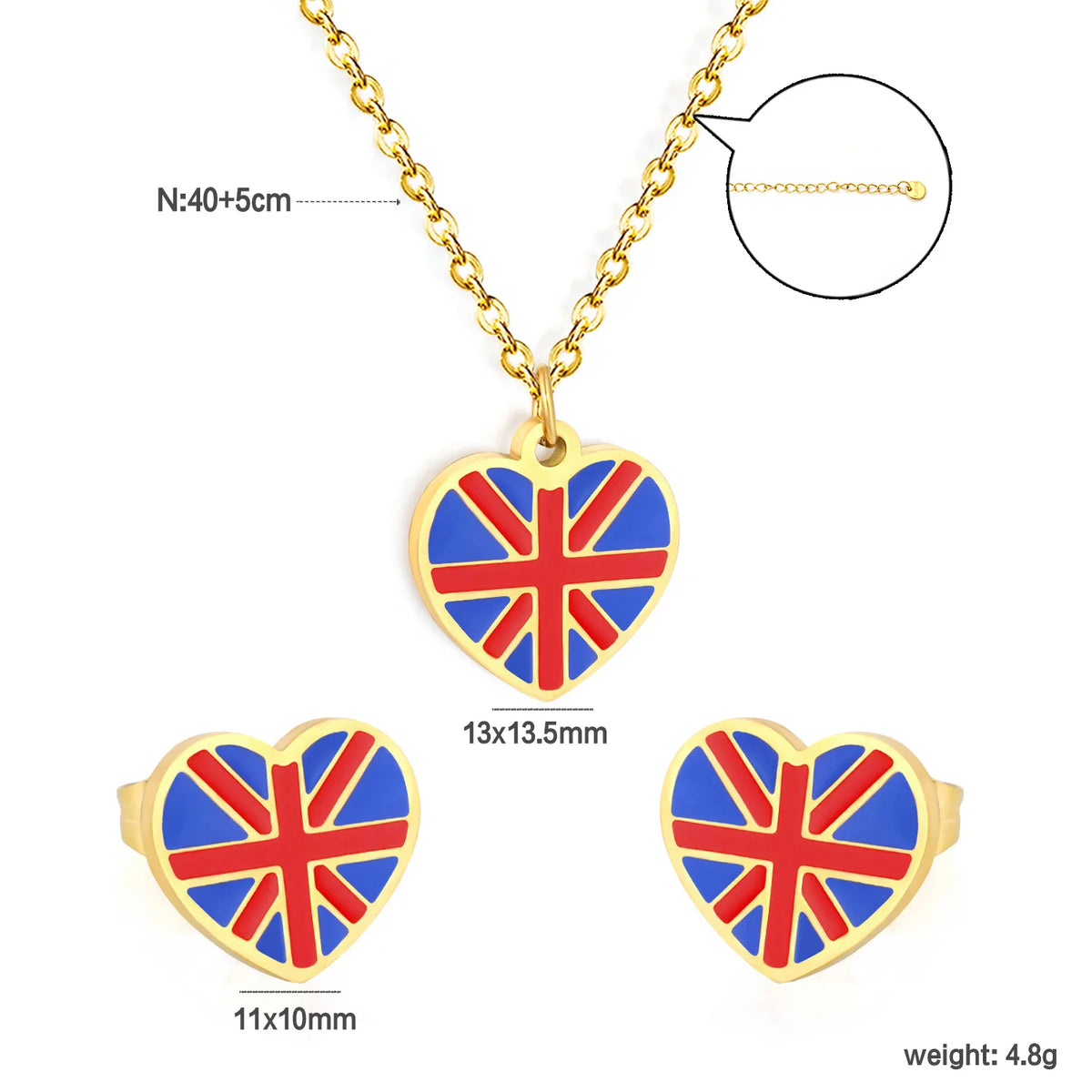 Wholesale UK Union Jack Flag Heart Dripping Oil Necklace Earring Set | 18K Gold Plated | MOQ 12