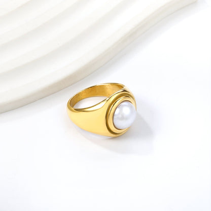 Cast Ring & Round White Pearl Ring