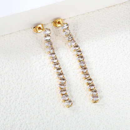 Earrings oval white diamonds Length 5.5cm Gold/Steel
