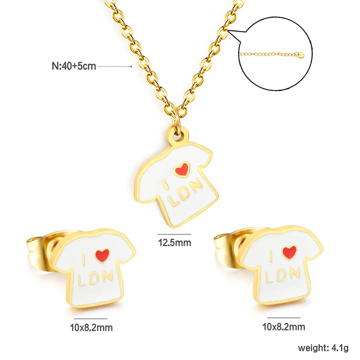 T Shirt Shape Dripping Oil Jewelry Set | Two Styles Option | 18K Gold Plated Necklace & Stud Earrings | MOQ 12