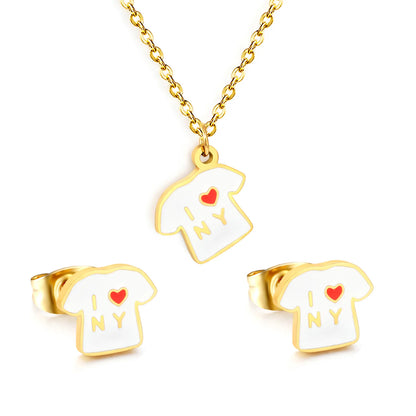 T Shirt Shape Dripping Oil Jewelry Set | Two Styles Option | 18K Gold Plated Necklace & Stud Earrings | MOQ 12