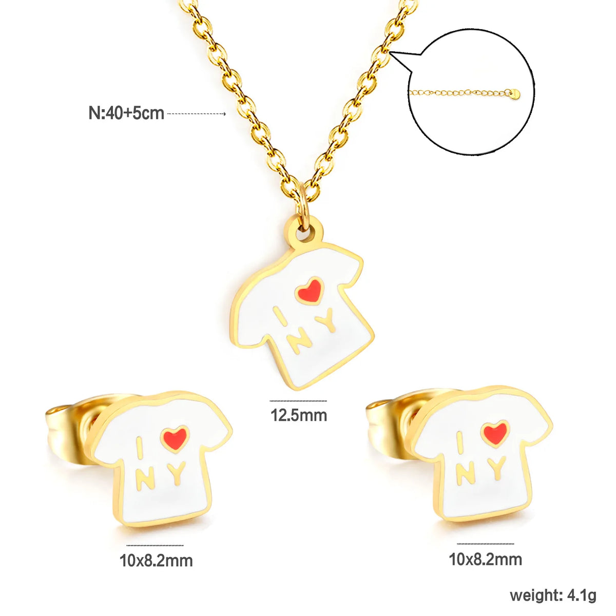 T Shirt Shape Dripping Oil Jewelry Set | Two Styles Option | 18K Gold Plated Necklace & Stud Earrings | MOQ 12